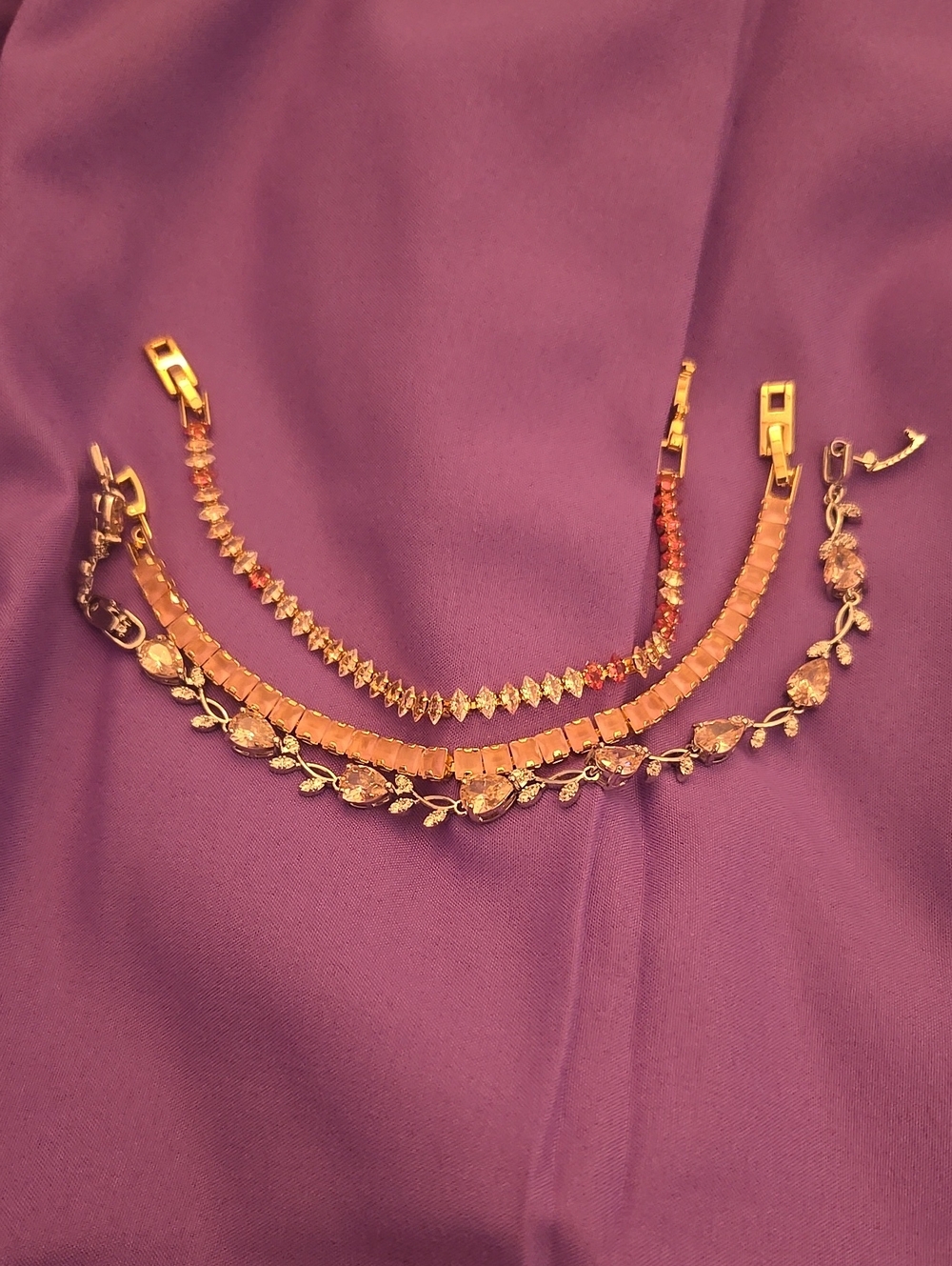 Gold-Tone Pink Crystal Tennis Bracelet Set - Women Jewelry